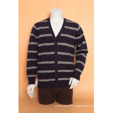 Men Yak Wool / Cachemire V Neck Cardigan Pull à manches longues en treillis